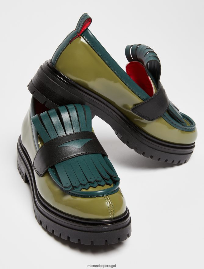 sapato ponto MAX&Co. mulheres mocassins com maxi franjas verde B40R64974