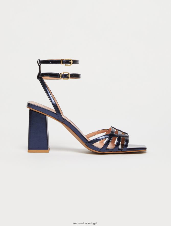 sapato ponto MAX&Co. mulheres sandálias de salto metálico azul da meia noite B40R64979