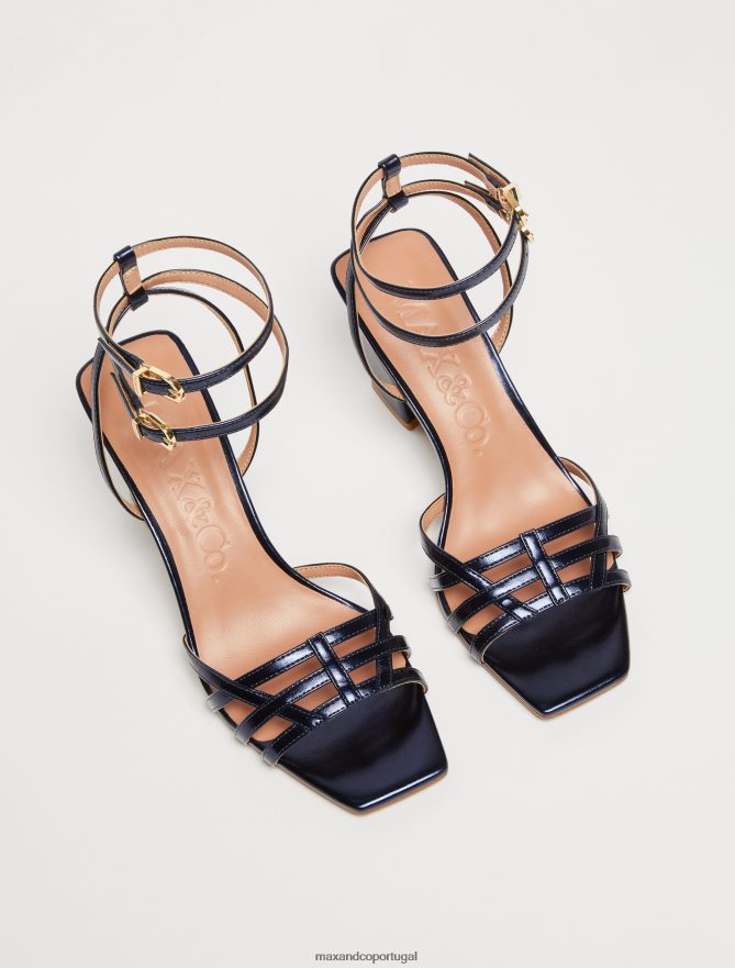 sapato ponto MAX&Co. mulheres sandálias de salto metálico azul da meia noite B40R64979
