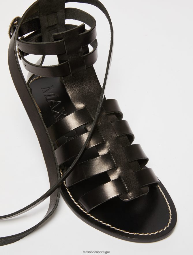 sapato ponto MAX&Co. mulheres sandálias gladiadoras de couro preto B40R64943