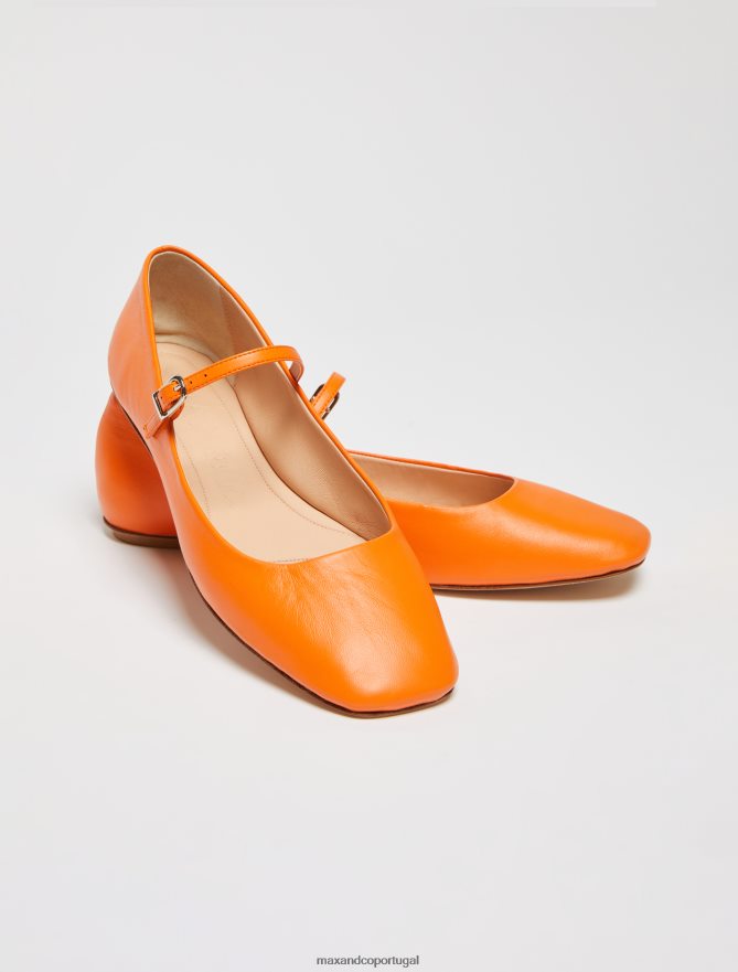 sapato ponto MAX&Co. mulheres sapatilhas de couro napa com alça laranja B40R64950