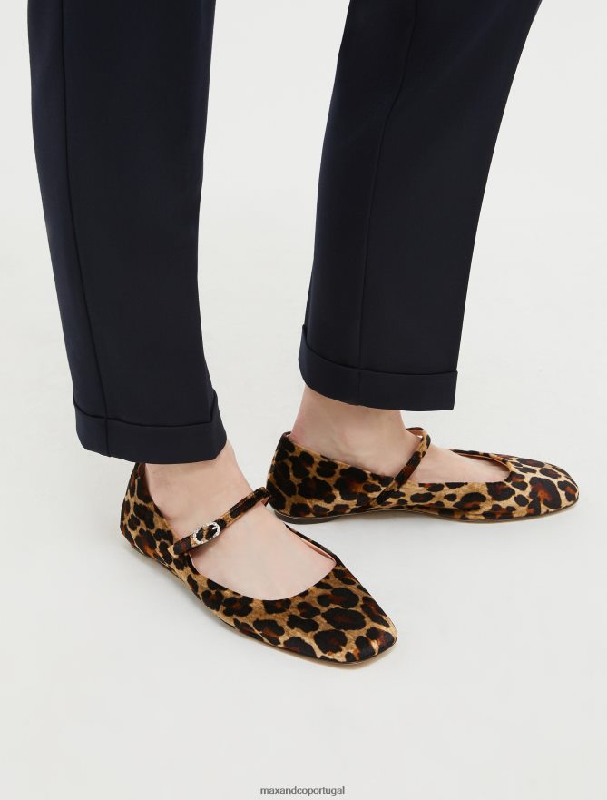 sapato ponto MAX&Co. mulheres sapatilhas de veludo animalier marrom B40R64968