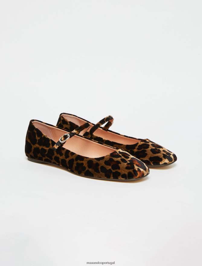 sapato ponto MAX&Co. mulheres sapatilhas de veludo animalier marrom B40R64968