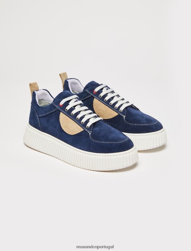 sapato ponto MAX&Co. mulheres tênis plataforma de camurça azul-marinho B40R64980